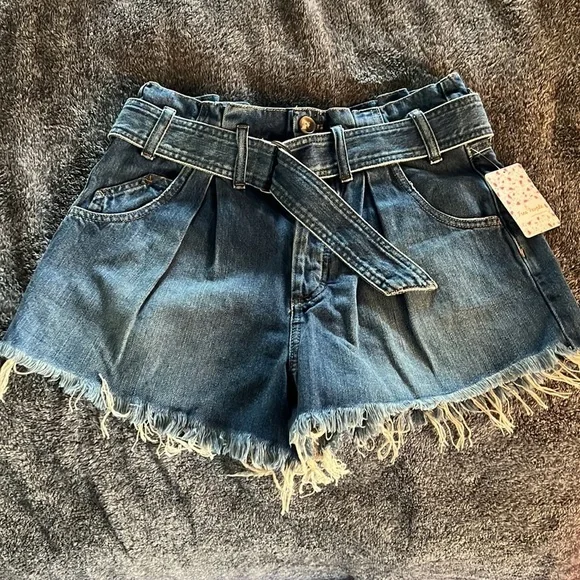 FREE PEOPLE SHORTS LIVIN BLUE WE THE FREE FRAYED w BELT SMALL SEE YOU SOMETIME - Picture 3 of 16